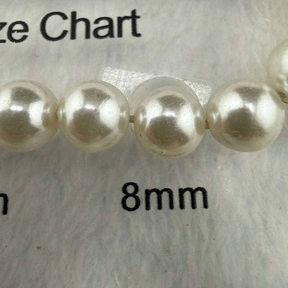 Vintage Faux Pearl Necklace Cream 8mm Beads Gold Tone Clasp 25